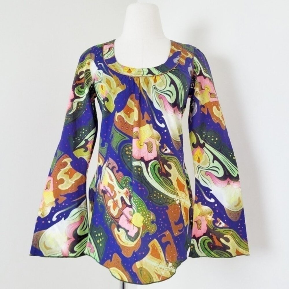 Oilily Eventy Long Sleeve Blouse Scoop Neckline Bell sleeve Abstract Colorful